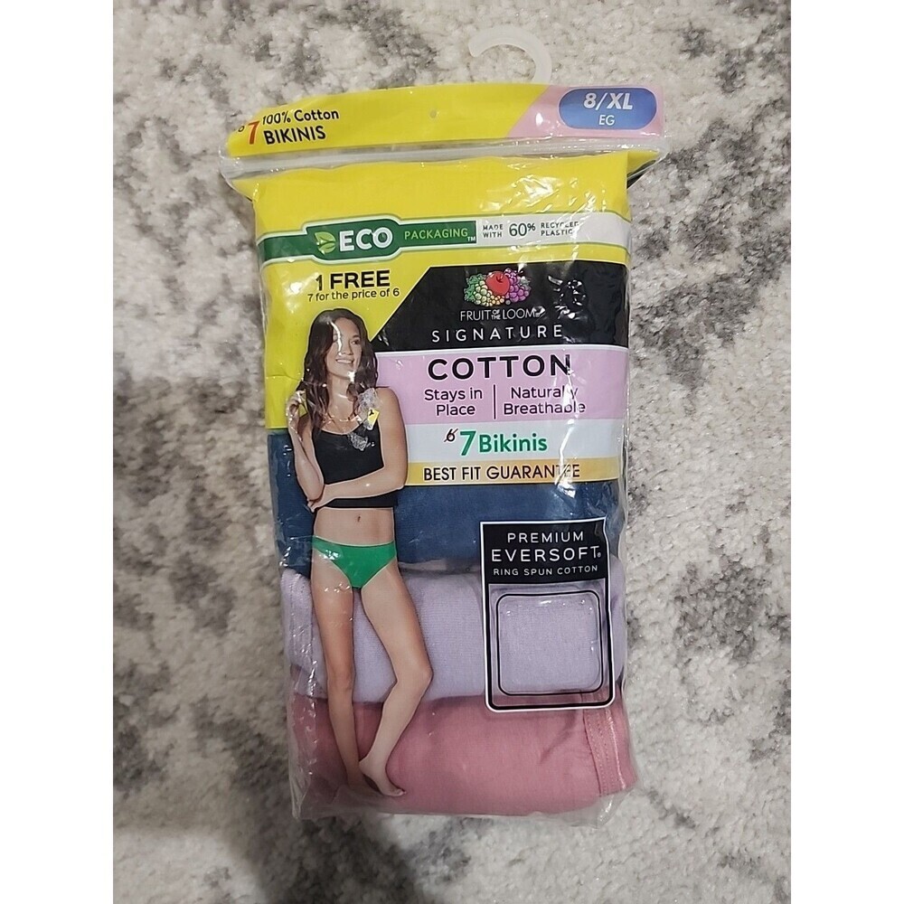 NEW Fruit of the Loom Size 8/XL SIGNATURE BIKINIS 7PK 100% Cotton Breathable